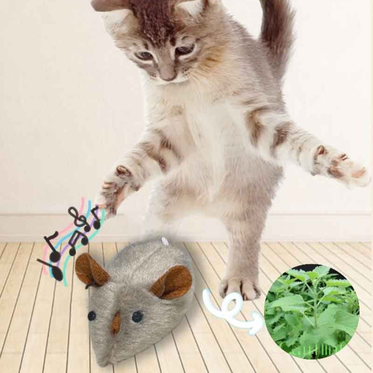 SqueakyMouse 1+1 FREE: Realistic Interactive Plush Cat Toy Squeaky Mouse